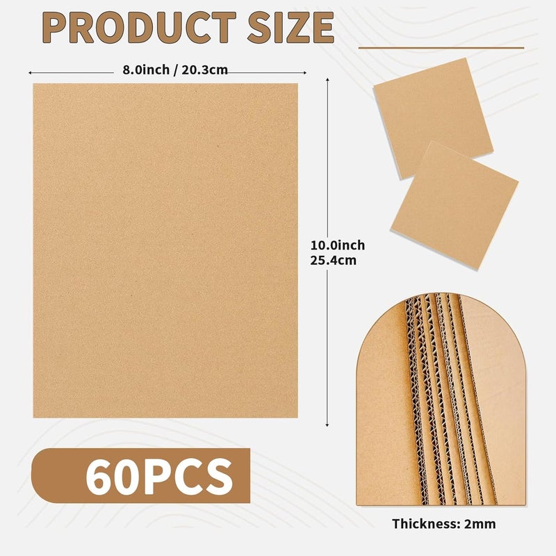 Doubleggs 60 Pack 8x10 Inch Corrugated Cardboard Sheets, 2mm Thick Flat Card Boards Inserts for Crafts, Mailing, Packing, Shipping, DIY Crafts Projects - Image 2